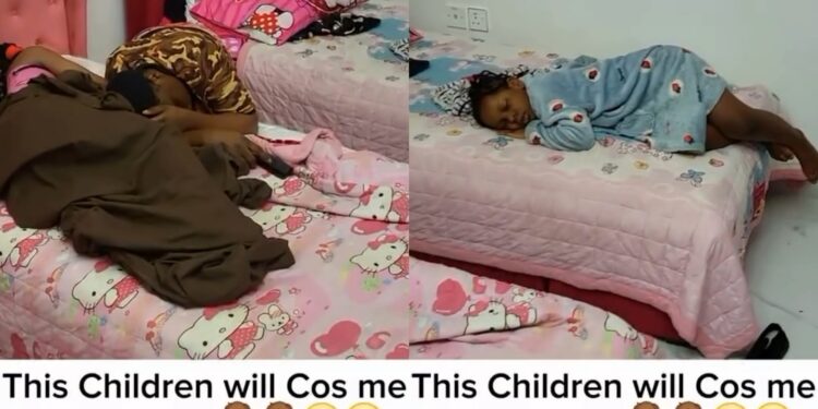 Mum warns other mothers to check on their kids as she shows how maid left her children before sleeping off (video)