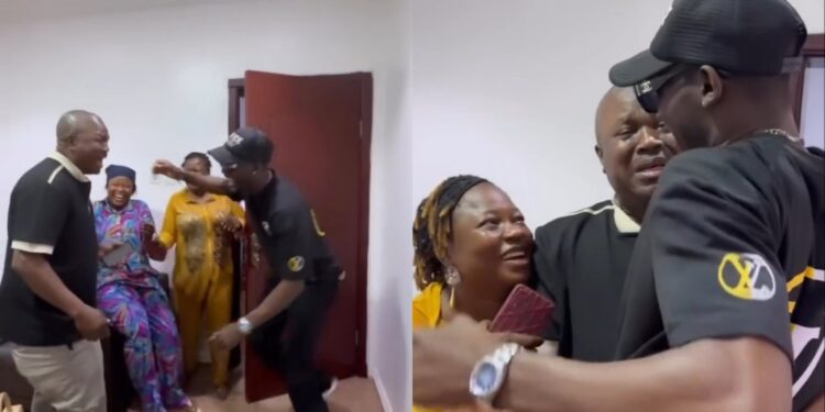 Emotional moment man flew from Canada to surprise his dad in Nigeria after 15 years apart (video)