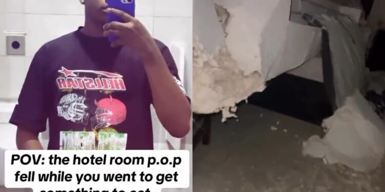 Guest narrowly escapes as hotel room POP falls (video)