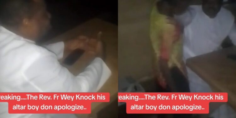 ‘‘I’m sorry for what happened” – Priest apologises to family of altar boy he knocked on the head as bride and groom exchanged vows (video)