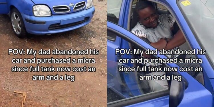 “Tinubu, nice one” woman writes as her dad abandons his bigger car and buys a micra due to hike in fuel price