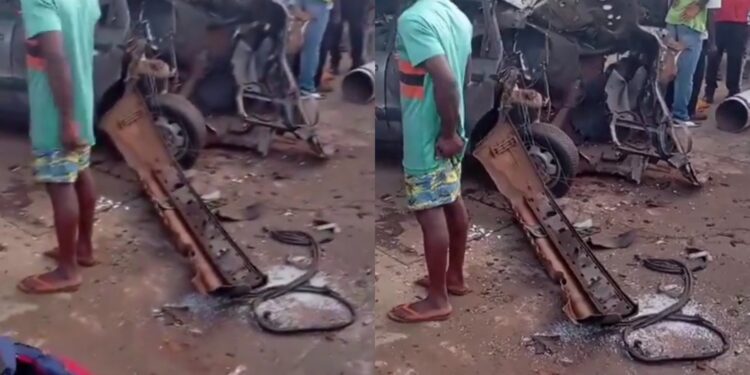 Car explodes at a gas station in Edo State (video)