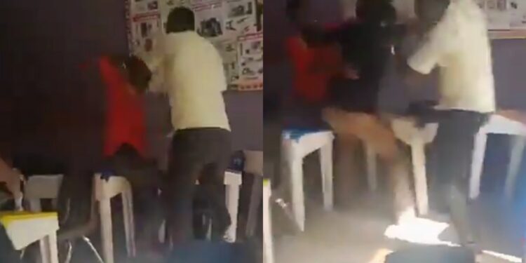 Teachers intervene as parent beats up teacher in front of students (video)