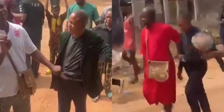 Pastor paraded after he was allegedly caught sleeping with married woman in Edo State (video)