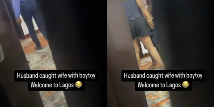 Husband catches wife cheating with driver in Lagos hotel (video)