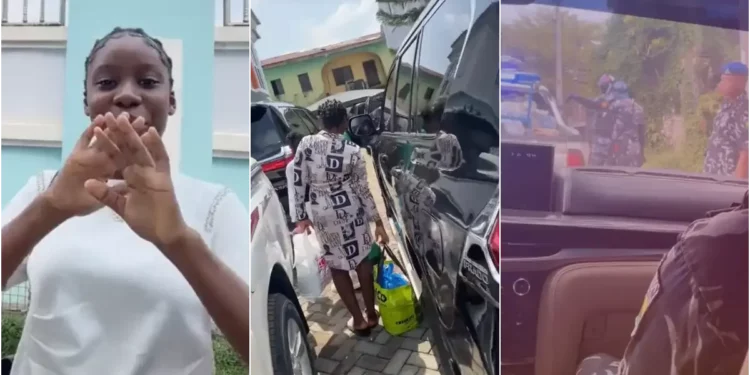 Lady flaunts father’s convoy as they travel to village for the first time