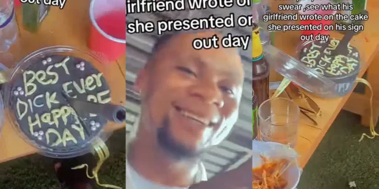 Lady goes viral for inscribing “best dick ever” on boyfriend’s sign-out cake