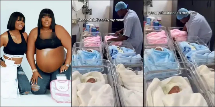 Lady overjoyed as her mother welcomes sextuplets, shares adorable video