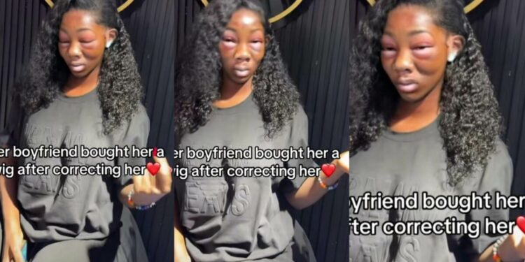 Lady shows off wig boyfriend bought for her after reportedly ‘beating’ her