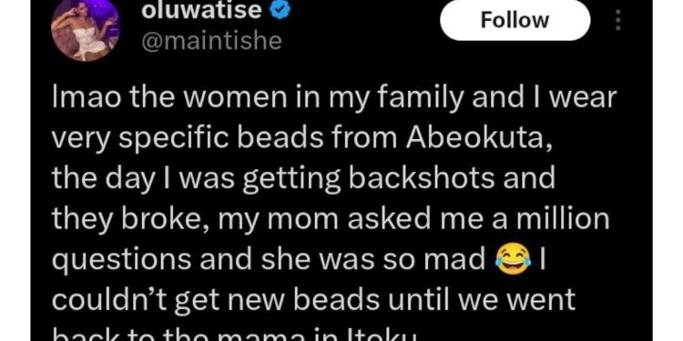 Lady sparks conversation about Itoku market after revealing how furious her mother was over a waistbead that broke when she was receiving ‘backshots’