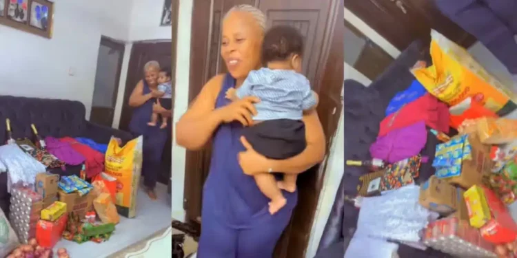 Lady spoils her mother with gifts as she completes ‘Omugwo’, video stirs joy