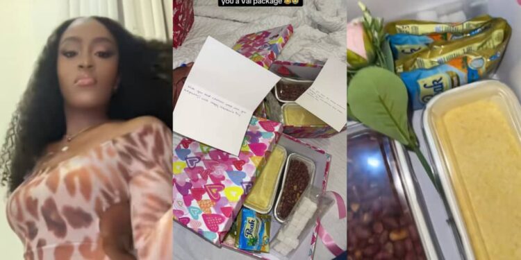 Lady stirs the internet with Valentine’s gift of garri, sugar, milk, and groundnut from her talking stage