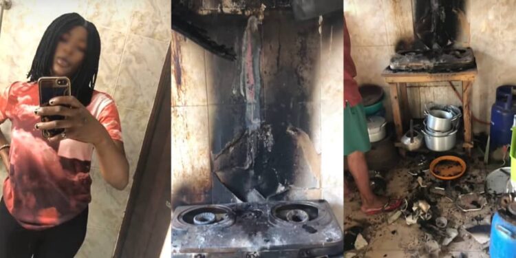 Lady’s house burns at 1 a.m. while she sleeps, shares shocking video of damages