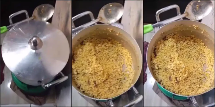 Man vents as he shows off the pot of rice his girlfriend allegedly cooked for N15K