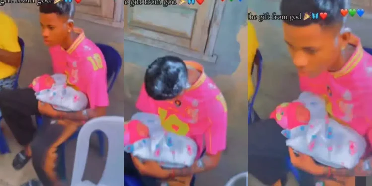 Mixed reactions as young man welcomes a baby with girlfriend
