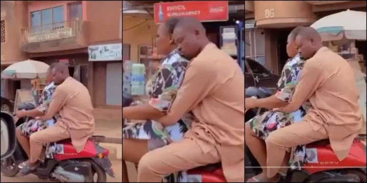 Moment man sleeps on woman’s shoulder as she carries him on motorcycle, video stirs humor