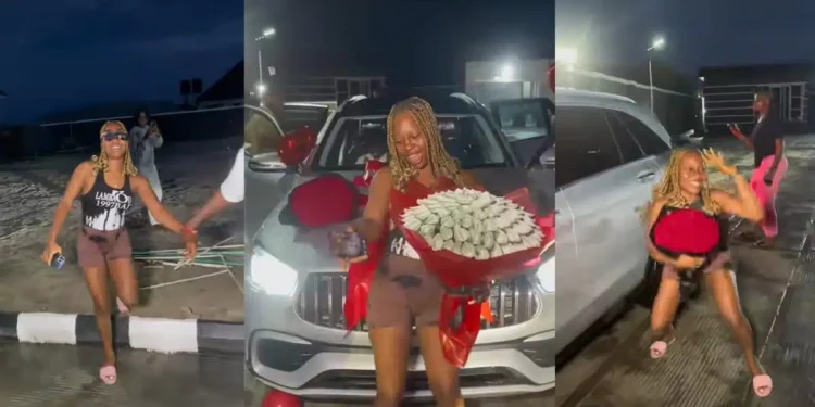 Nigerian lady’s joyful reaction to boyfriend’s dream car surprise gift goes viral