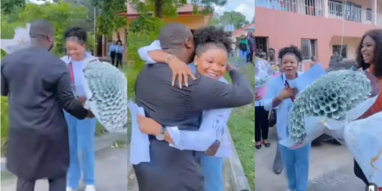 Nigerian lady’s reaction as boyfriend surprises her with money bouquet on sign-out day