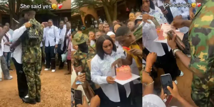 Reactions trail moment military man proposes to girlfriend on sign-out day