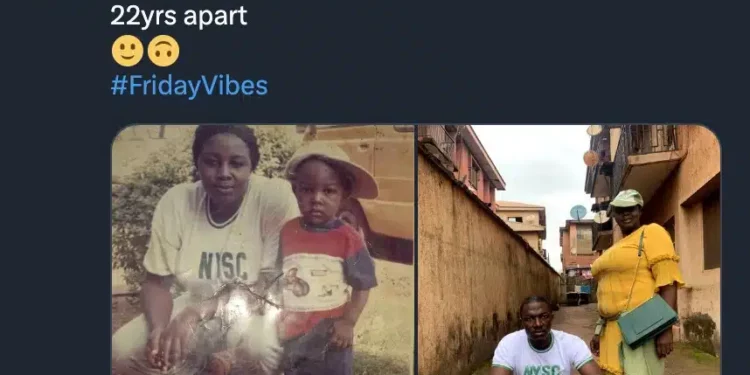 Man recreates NYSC photo with mother 22 years later