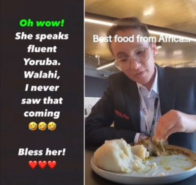 Pretty Oyibo Lady Speaks Yoruba Fluently While Eating Okro Soup