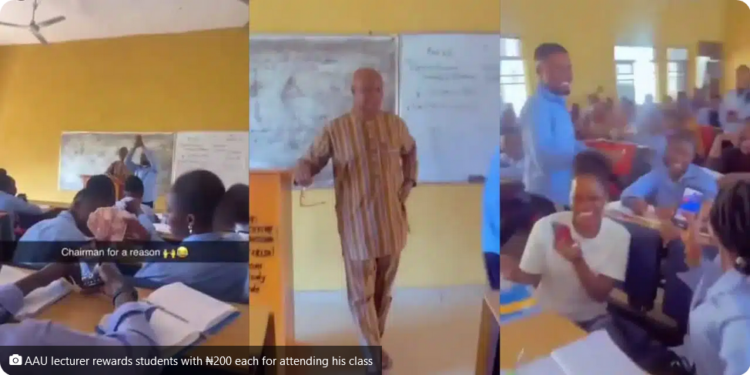 AAU lecturer rewards students with ₦200 each for attending his class