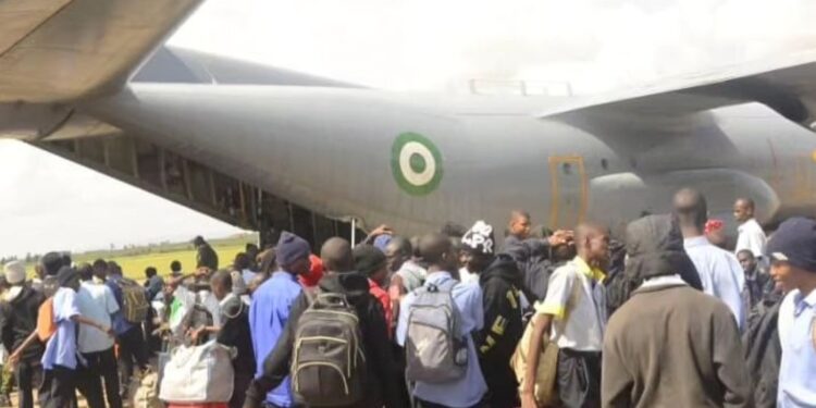 Airforce airlifts Jos students home to avoid dangers on the road