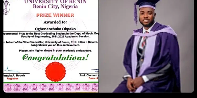UNIBEN graduate awarded ₦5,000 as Best Graduating Student with 4.80/5.0 CGPA