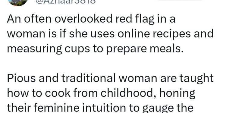 A woman using online recipes to cook is a red flag. It means her family didn’t provide her with right upbringing – Man says