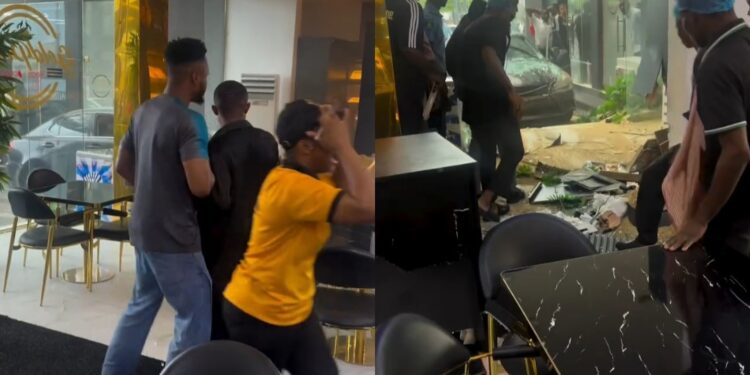 Moment car crashes into restaurant in Lagos (video)
