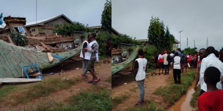 UNIBEN Students Trapped As Storey Building Collapses Amid Downpour In Benin