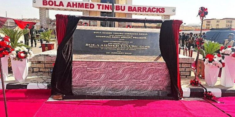 Tinubu commissions new barracks, praises armed forces as heroes