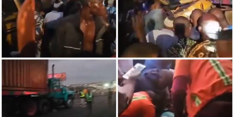 Two rescued as commercial bus rams into trailer in Lagos (videos)