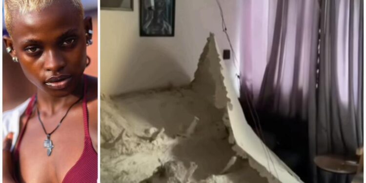 Nigerian model escapes death by the whiskers after her ceiling collapsed inside her house while celebrating her birthday