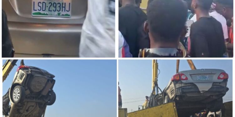 Man rescued unhurt after tanker falls on his car in Mile 2, Lagos state (video)