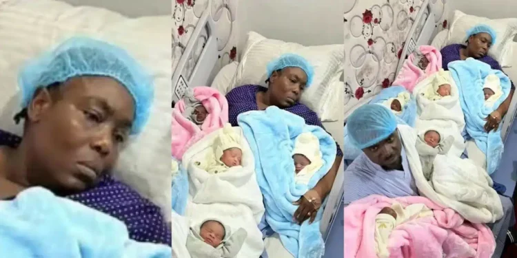 Woman’s facial expression stirs sympathy after welcoming sextuplets