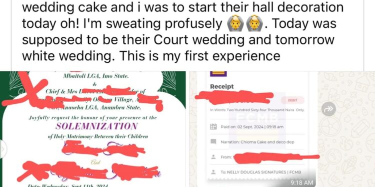 Nigerian Baker left in shock after her client asked for a refund as her wedding had been called off a day before the ceremony
