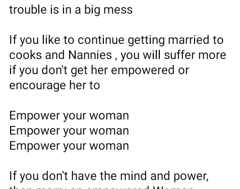 Any man that doesn’t have a woman who can transfer N100k to him in times of trouble is in a big mess – Nigerian lady says