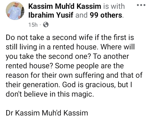 Do not take a second wife if the first one is still living in a rented house – Nasarawa Governor’s aide advises men