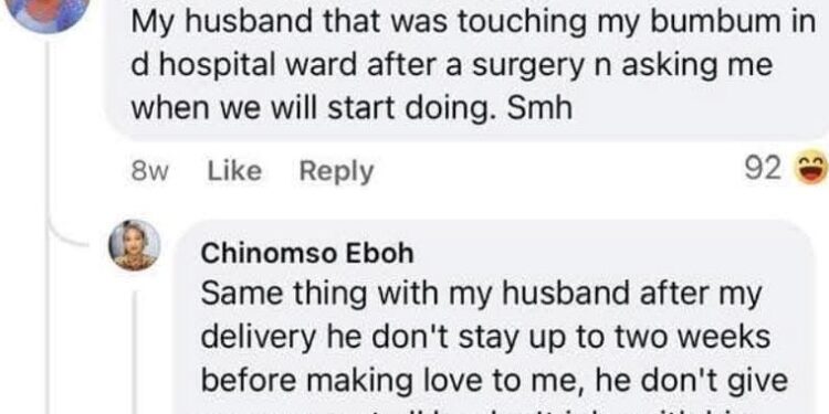 My husband touched my bumbum in the hospital ward after I underwent a surgery and asked when we will start having sex – Nigerian woman says