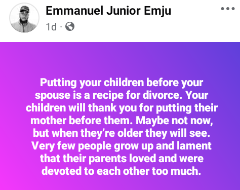 Putting your children before your spouse is a recipe for divorce – Nigerian man says