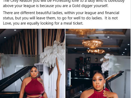 The only reason a man will be professing love to a lady who is obviously above his league is because he is a gold digger – Nigerian woman says