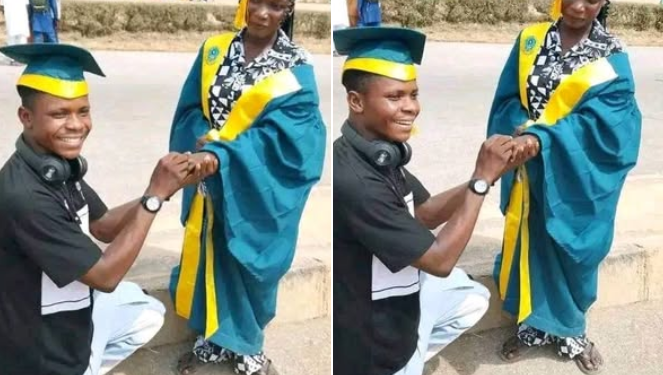 Taraba varsity fresh student proposes to his girlfriend during their matriculation ceremony
