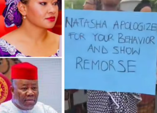 Leave our son alone – Akwa Ibom women protest against Natasha over sexual harassment claim against Akpabio