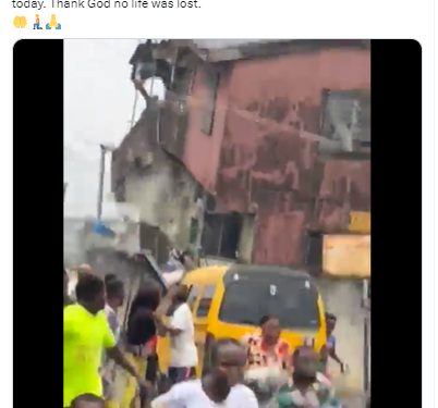Horrifying moment two-storey building collapsed in Lagos state
