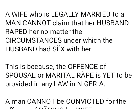 A man cannot be convicted for offense of raping his wife no matter the circumstances under which he had sex with her – Nigerian lawyer says