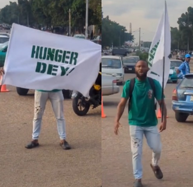‘Hunger Dey, We must protest’ – lone protester chants in Abuja ahead of August 1st nationwide protest (video)
