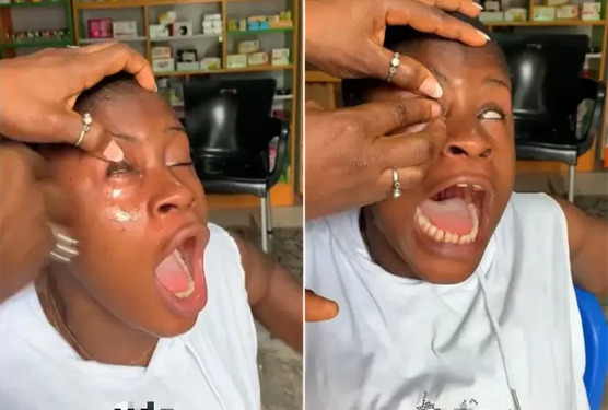 “Comot am, I don blind o” – Lady weeps after using contact lenses for first time
