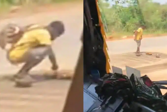 Man eats ‘food for the gods’ by the road side due to hunger (video)