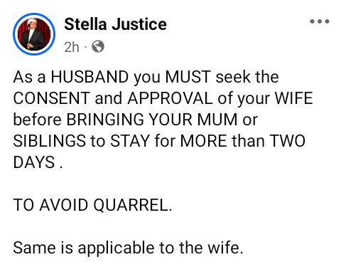 As a husband, you must seek the consent of your wife before bringing your mother or siblings to stay for more than two days – Nigerian lawyer says